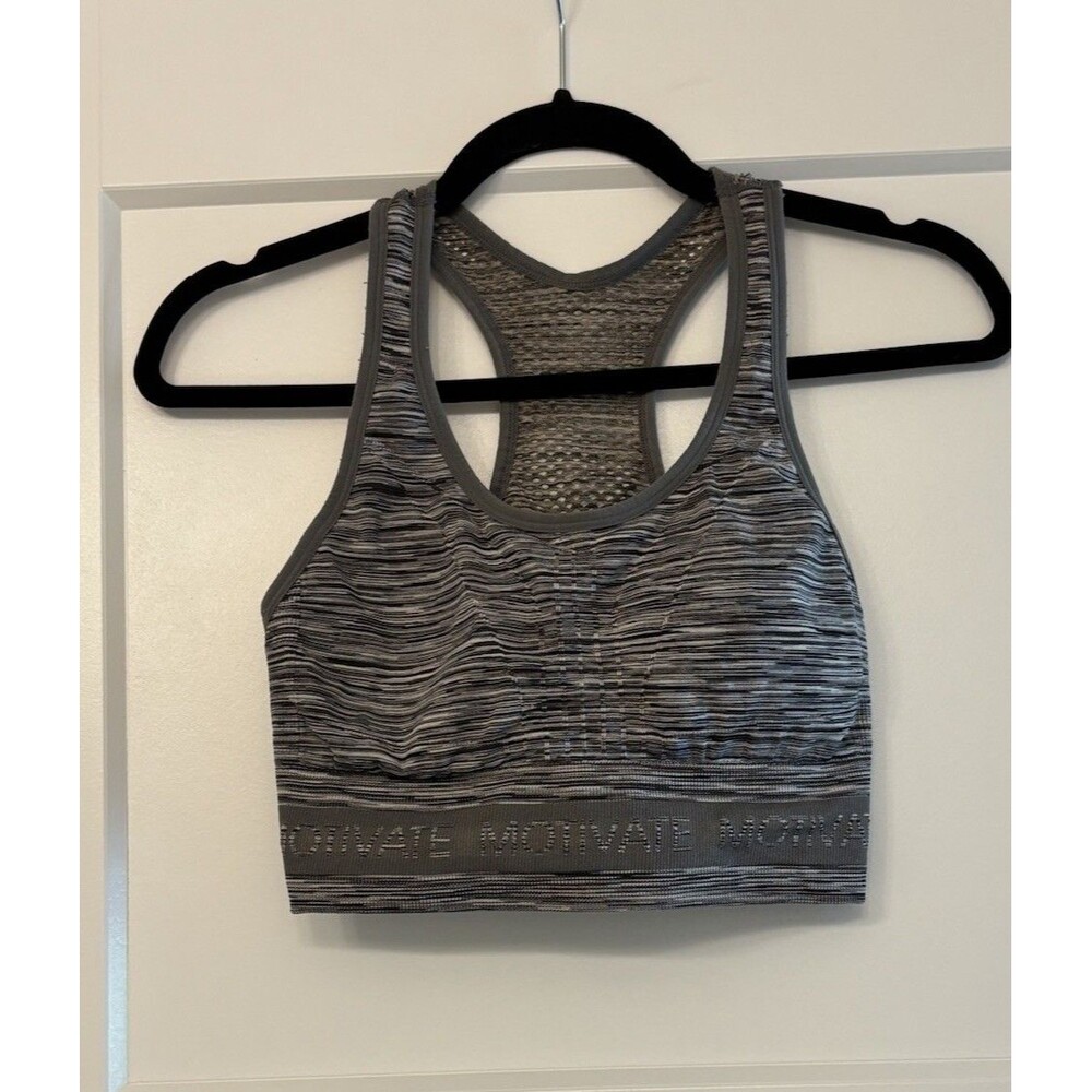 Under Control Gray Mesh Racerback Sports Bra Women’s Large W/ Word Motivate